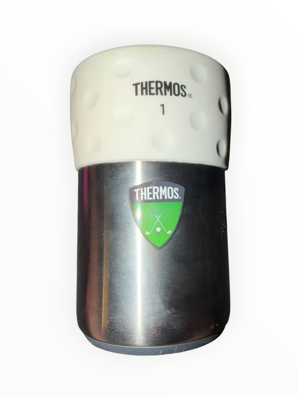 Vintage Genuine Thermos Stainless Steel Beverage Can Insulator- Gold Edition